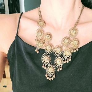 Vintage Art Deco Bib Necklace Gold Designs & Beads